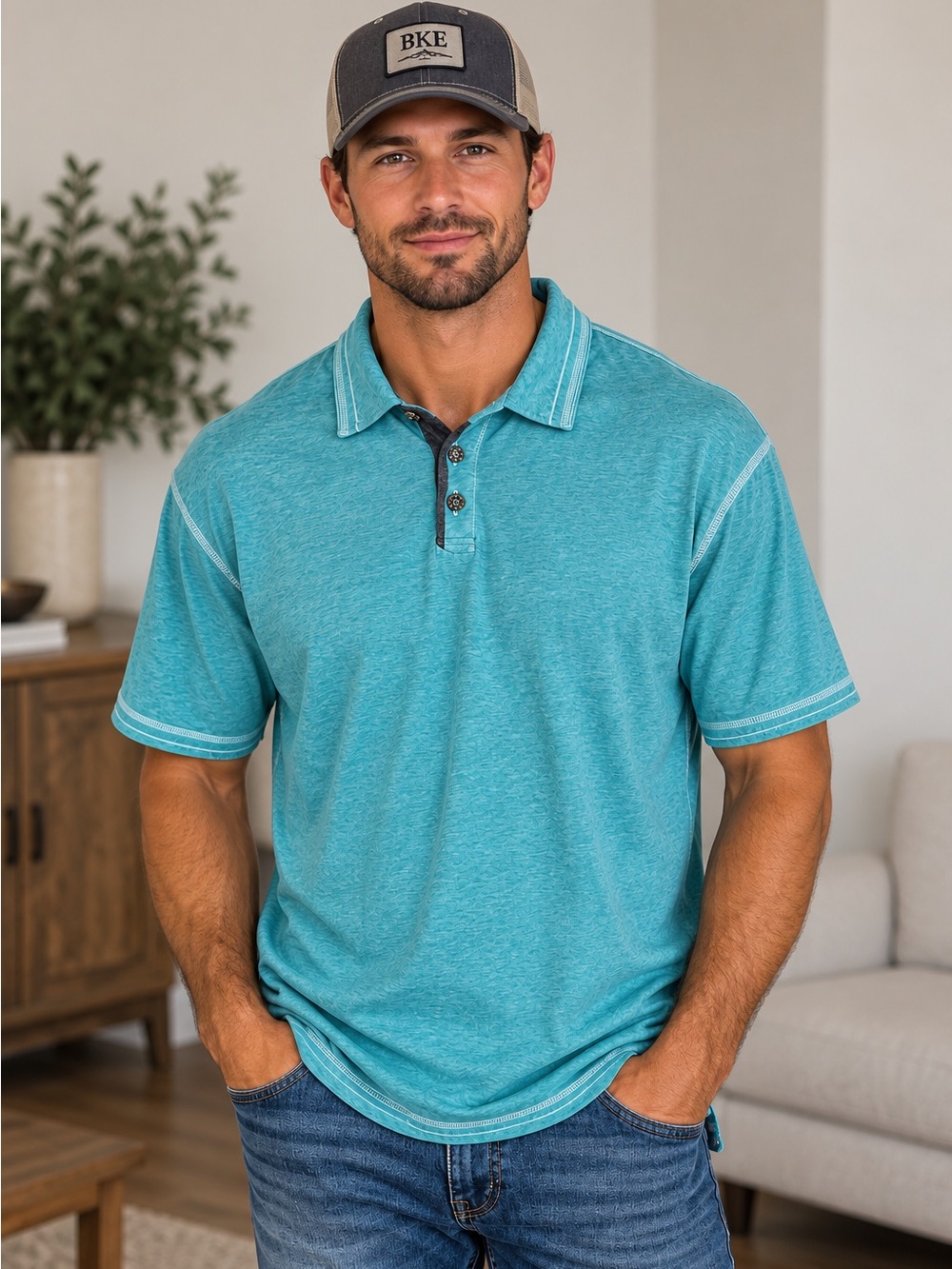 BKE Buckle Men’s XL Teal Turquoise Polo Shirt Short Sleeve Contrast Stitch